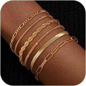 Gold Bracelets for Women Set 5pcs Dainty Stackable Chain Jewelry Gift Pack